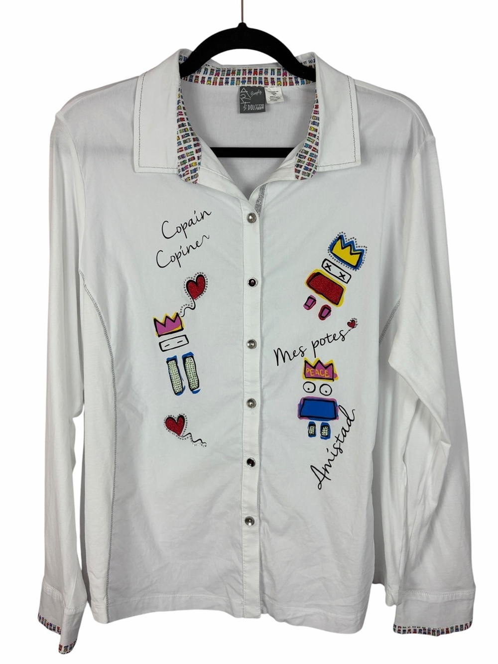 Dolcezza by Simply Art Graphic Button Front Shirt Whimsical Art Print Top XXL